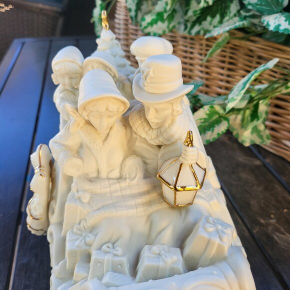 Vintage White with Gold Trim Porcelain Christmas Sleigh with family - Picture 4 of 16